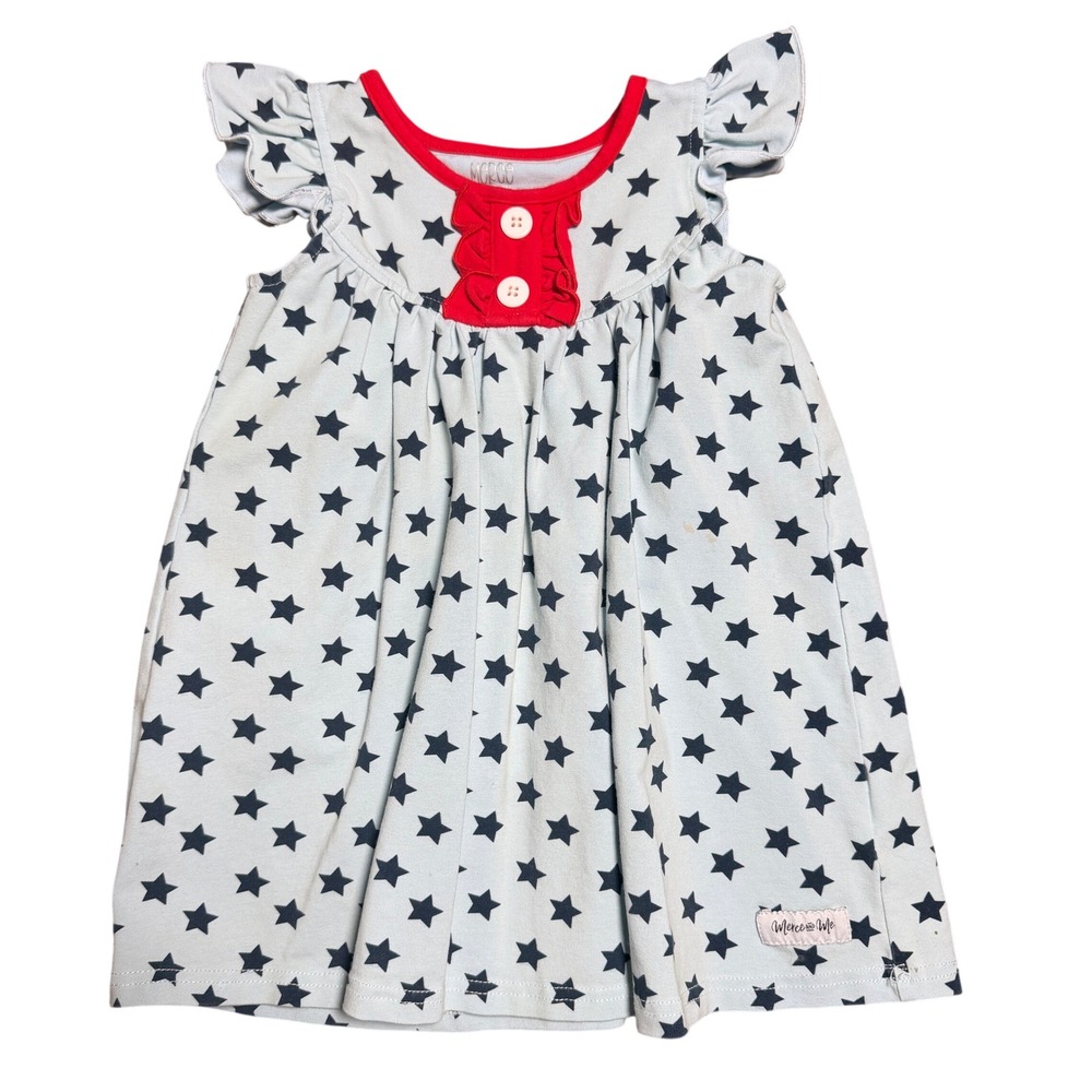 Merce and Me Girls Star Print‎ Pearl Dress Light Blue Red 12M Patriotic Summer